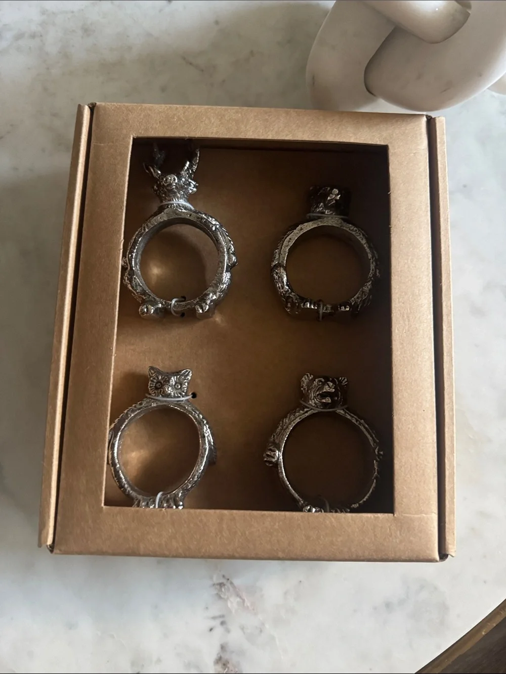 Pottery Barn Silver Animal Napkin Rings (Set of 4)